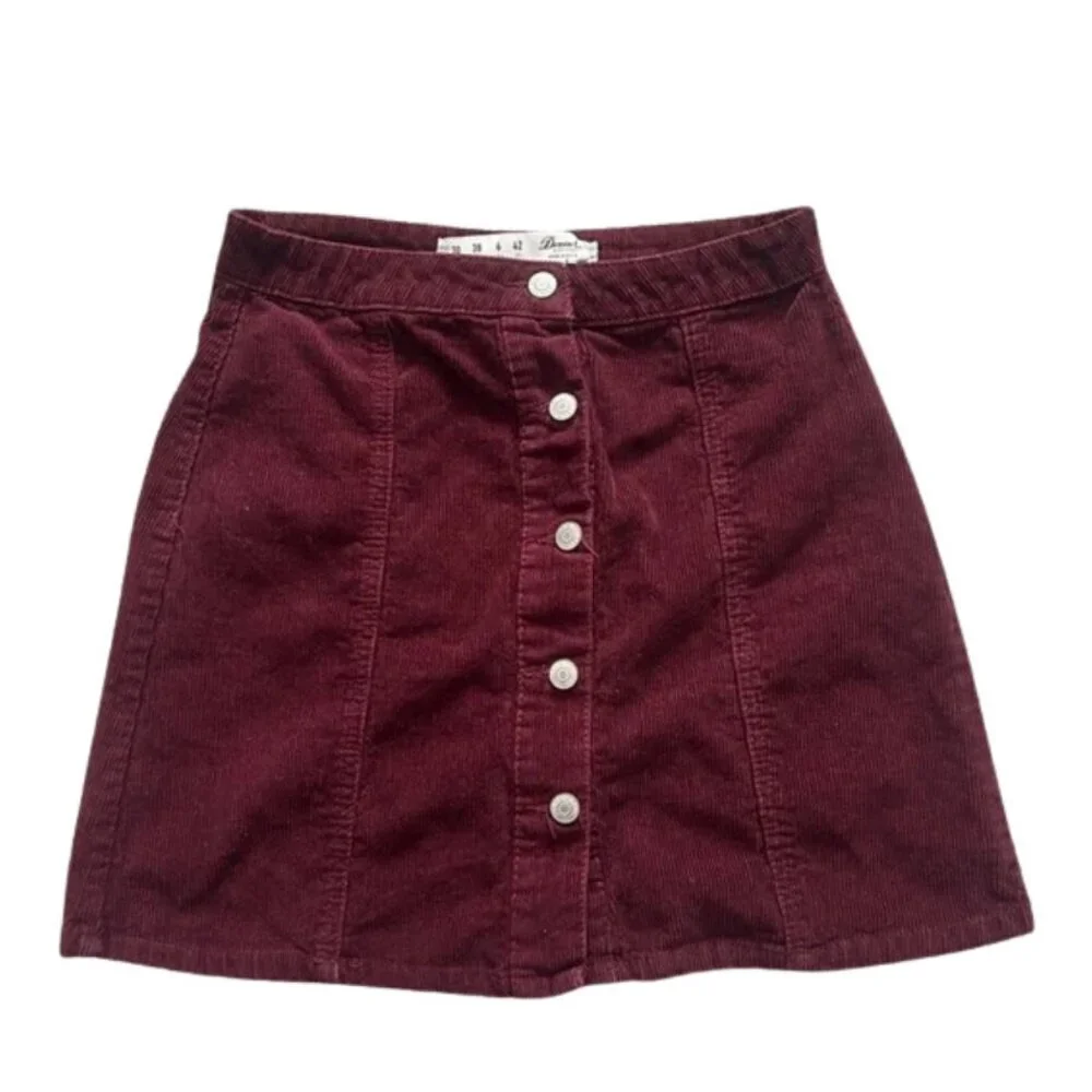 Denim Co. Women’s Burgundy Red Corduroy Button-Front Mini Skirt - Size 6